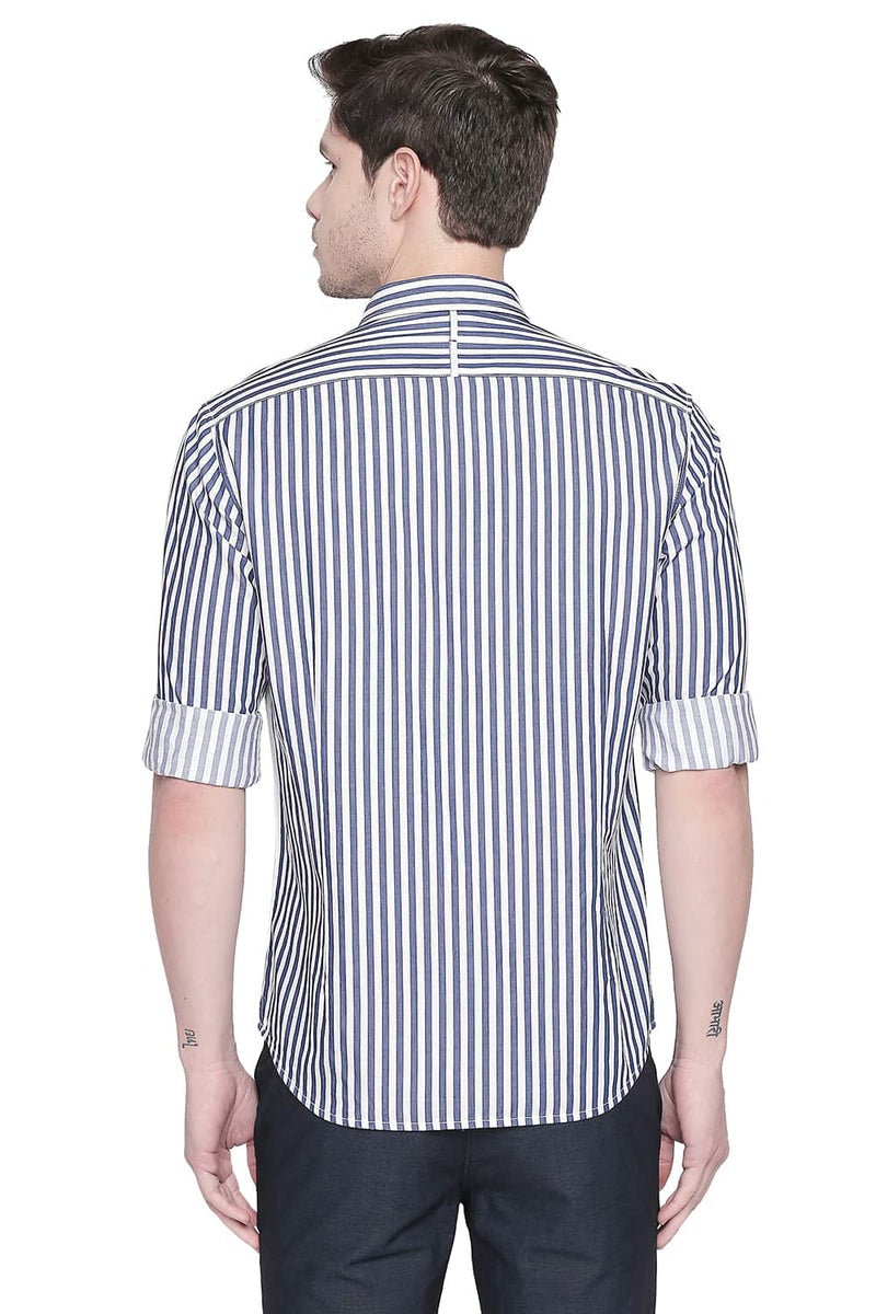 BASICS SLIM FIT STRIPE TWILL SHIRT