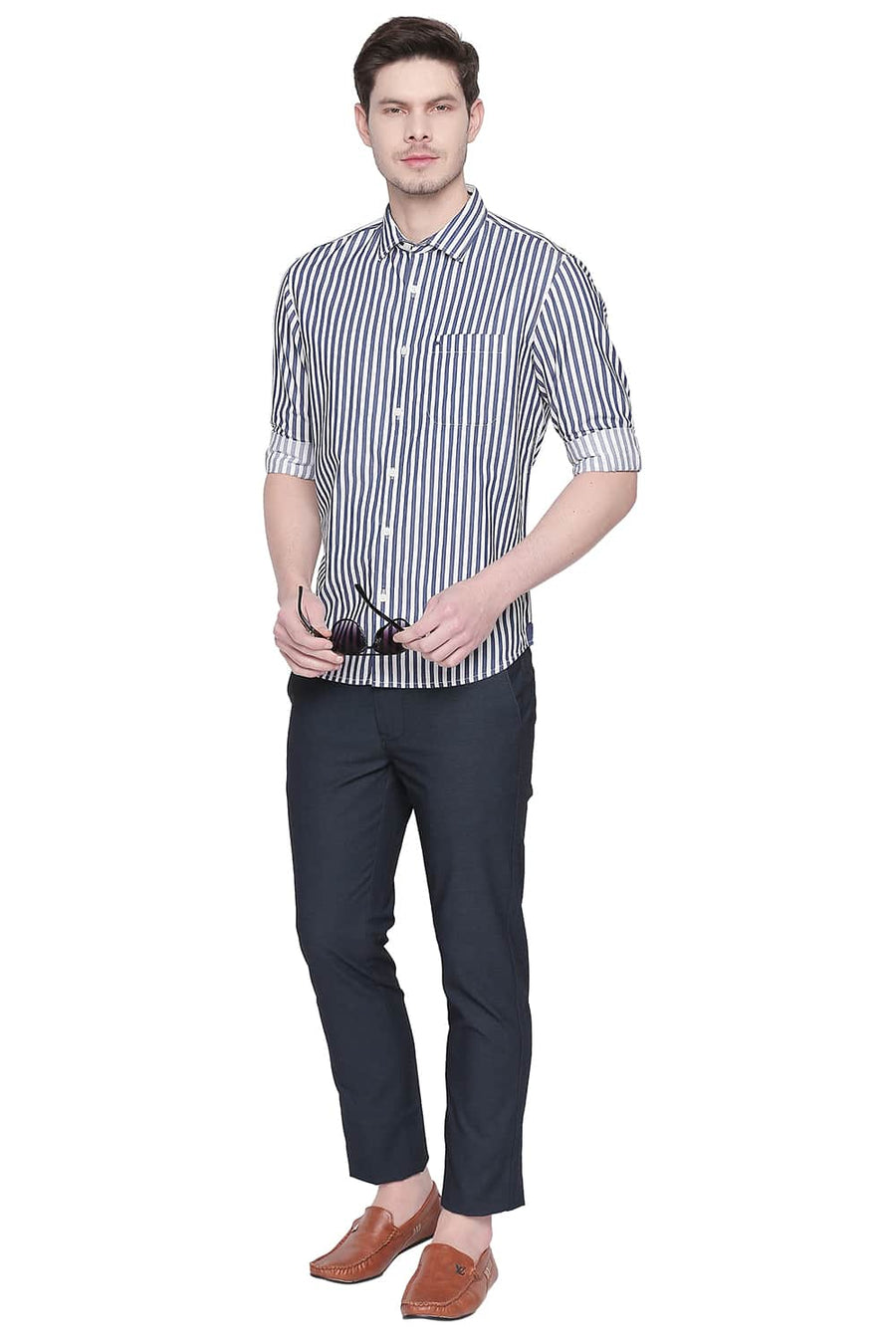 BASICS SLIM FIT MOOD BLUE STRIPE TWILL SHIRT