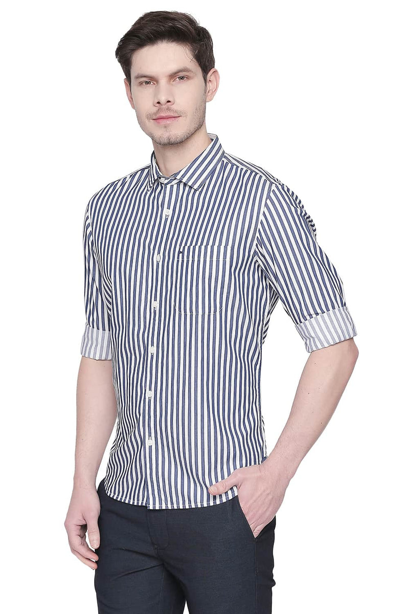 BASICS SLIM FIT STRIPE TWILL SHIRT