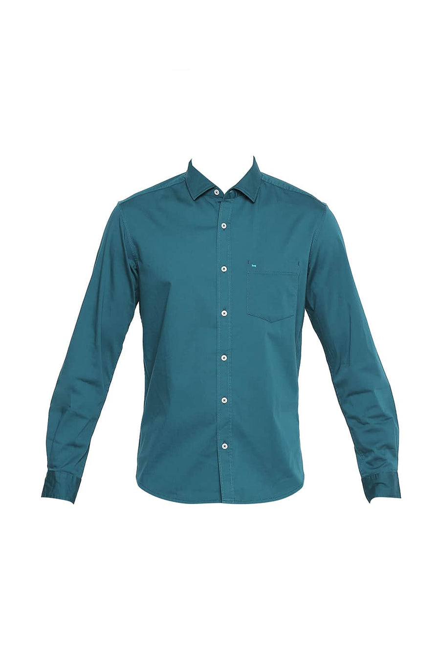 BASICS SLIM FIT SPRUCE GREEN TWILL STRETCH SHIRT