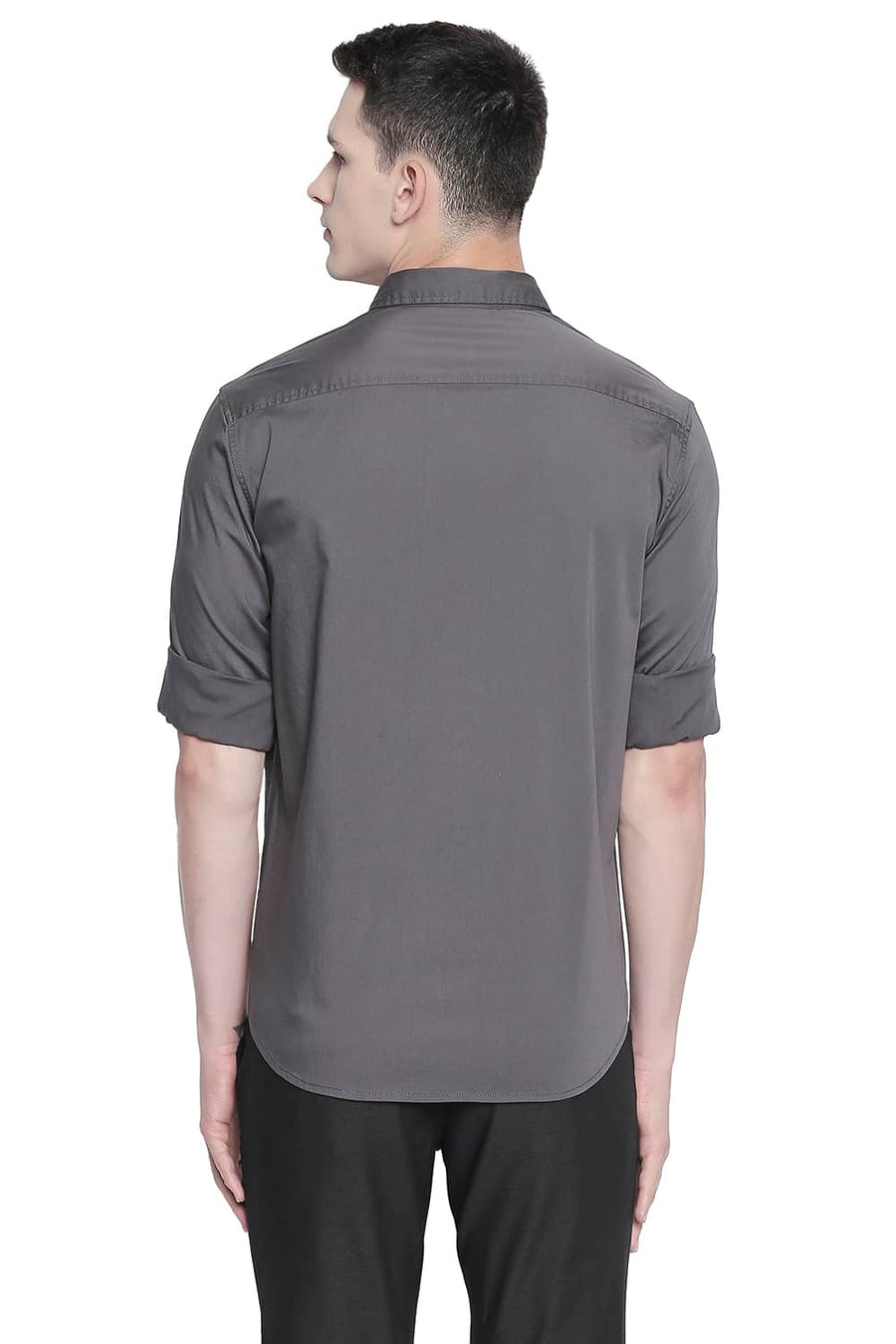 BASICS SLIM FIT IRON GREY TWILL STRETCH SHIRT