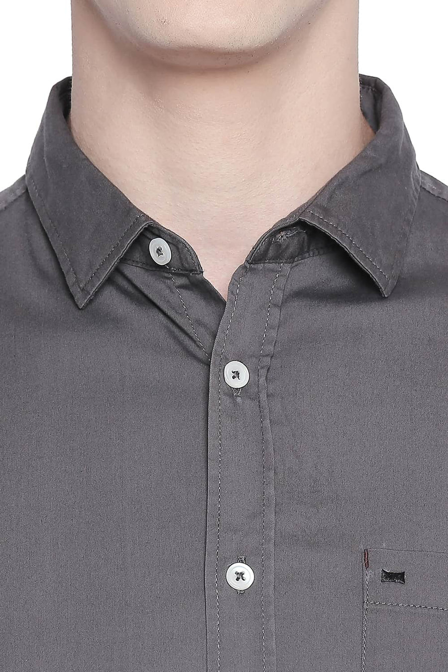 BASICS SLIM FIT IRON GREY TWILL STRETCH SHIRT