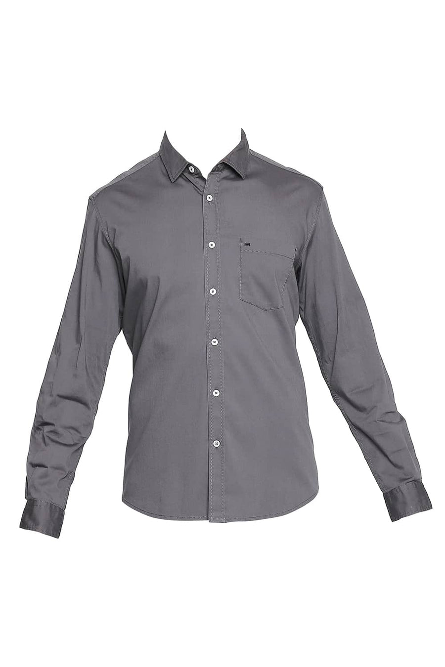 BASICS SLIM FIT IRON GREY TWILL STRETCH SHIRT