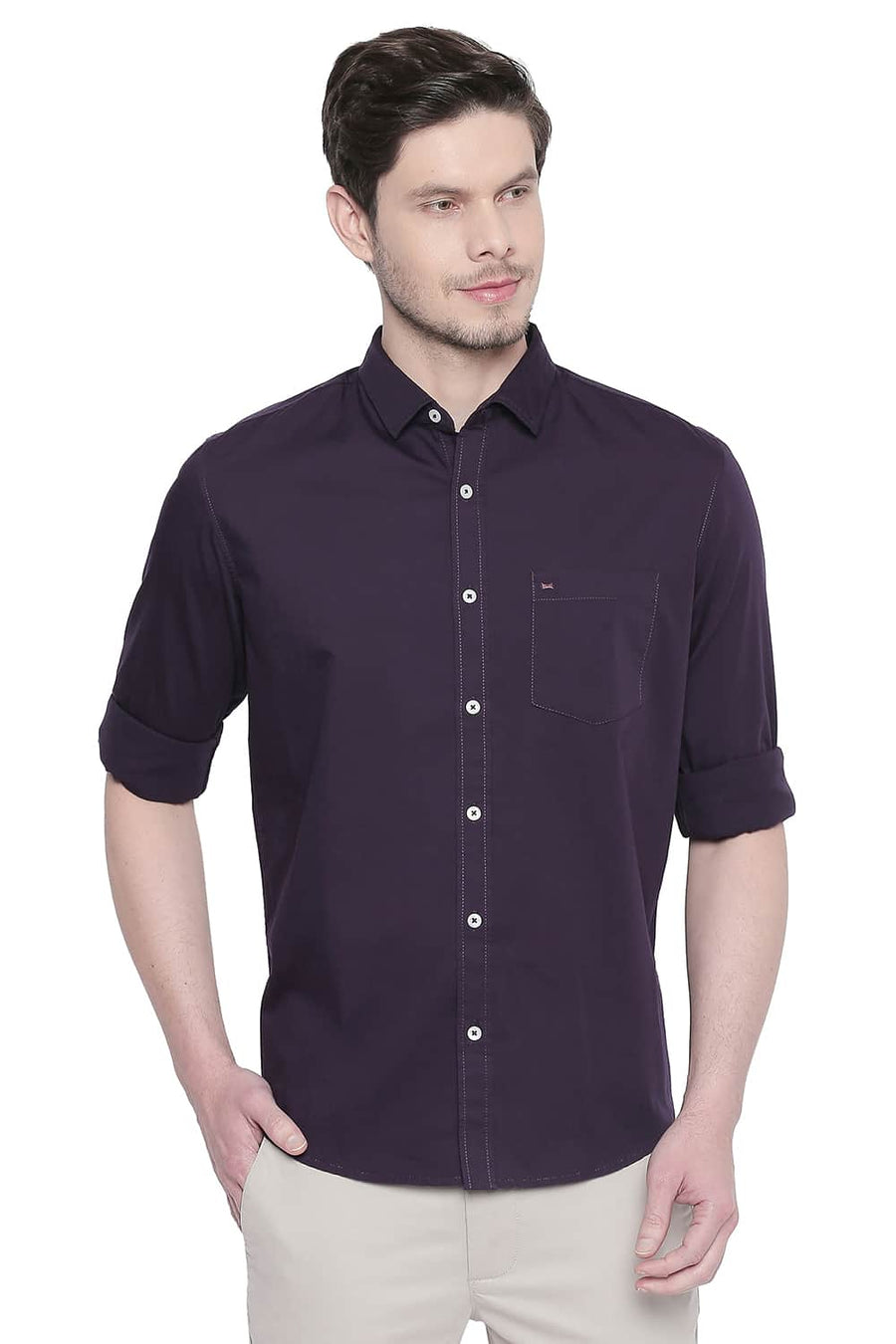 BASICS SLIM FIT NIGHTSHADE PURPLE TWILL STRETCH SHIRT