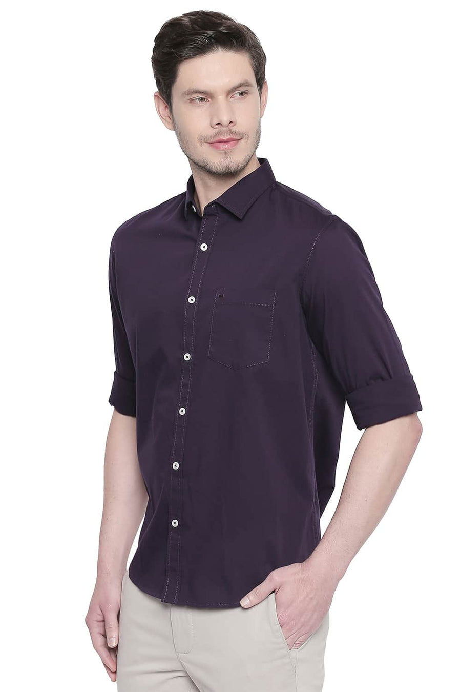 BASICS SLIM FIT NIGHTSHADE PURPLE TWILL STRETCH SHIRT