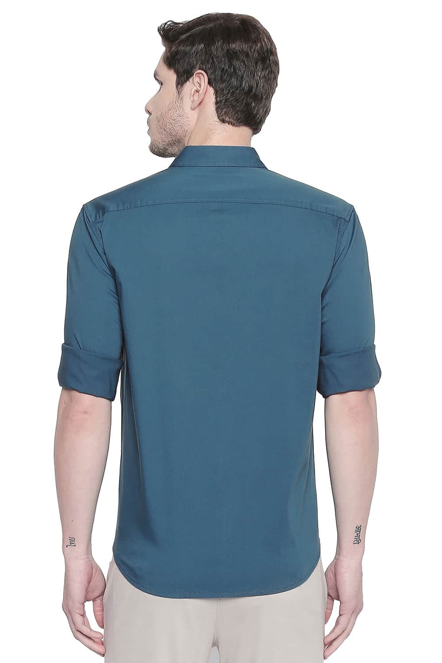 BASICS SLIM FIT CORSAIR TURQUOISE TWILL STRETCH SHIRT