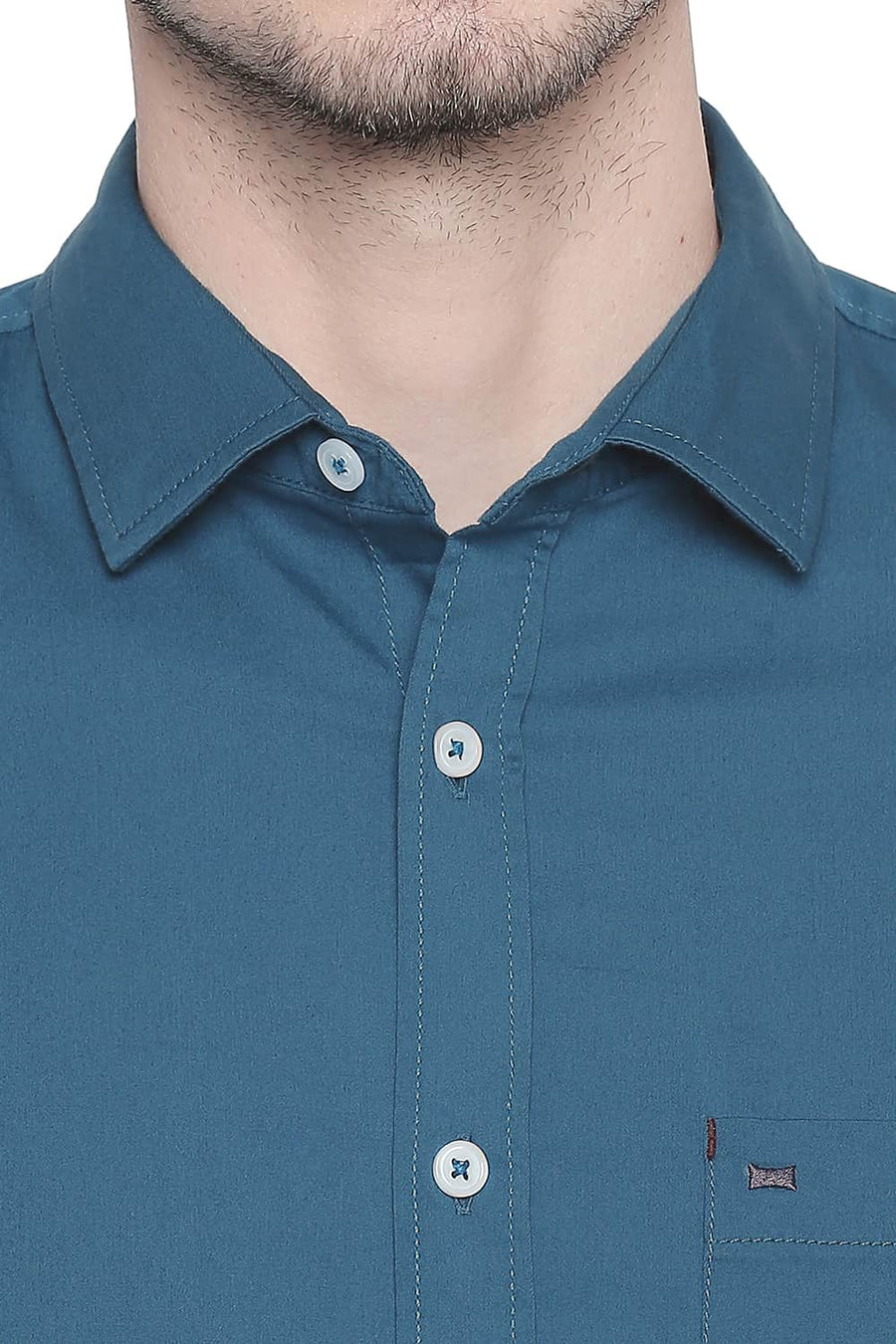 BASICS SLIM FIT CORSAIR TURQUOISE TWILL STRETCH SHIRT