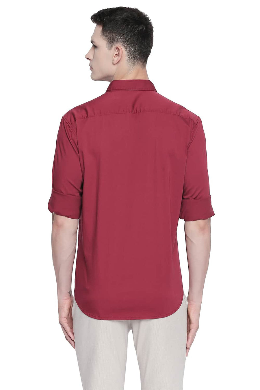 BASICS SLIM FIT GRANET MAROON TWILL STRETCH SHIRT