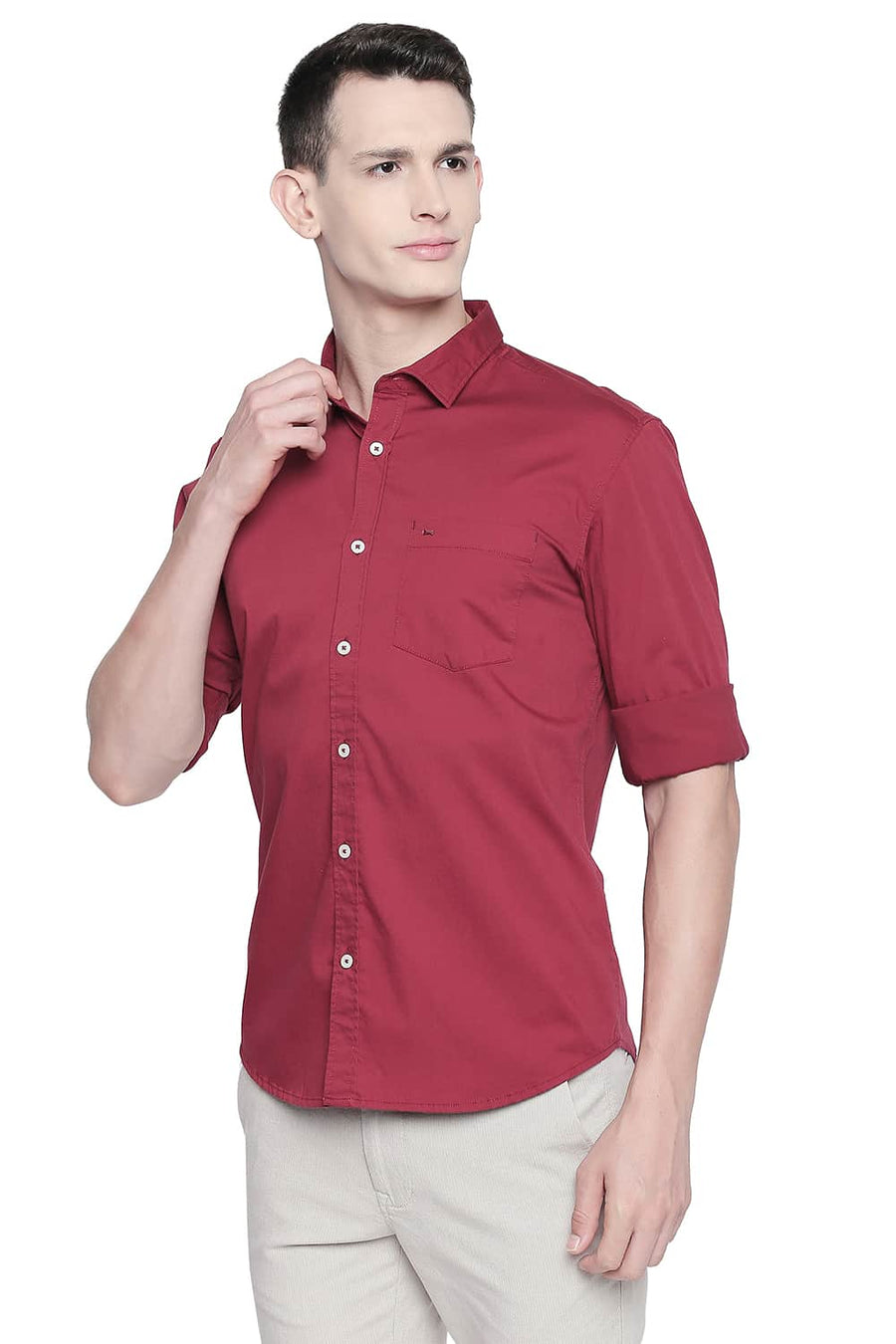 BASICS SLIM FIT GRANET MAROON TWILL STRETCH SHIRT