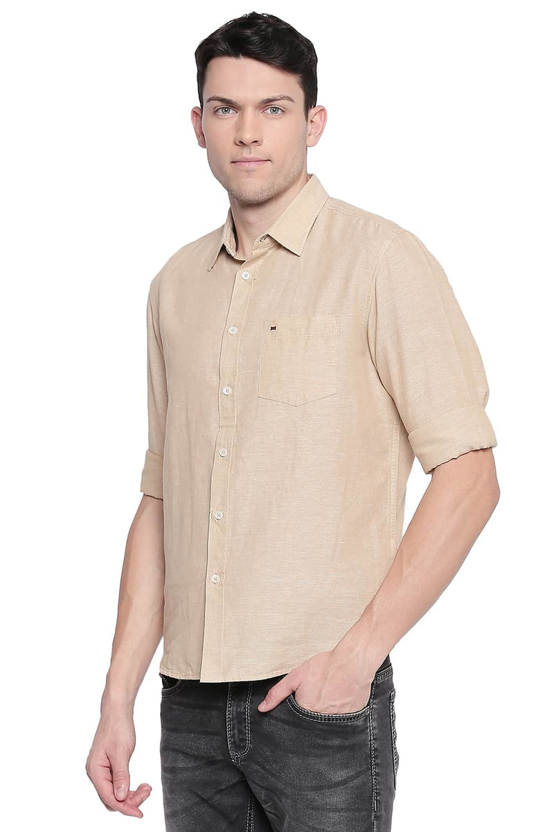 BASICS SLIM FIT COTTON LINEN SHIRT