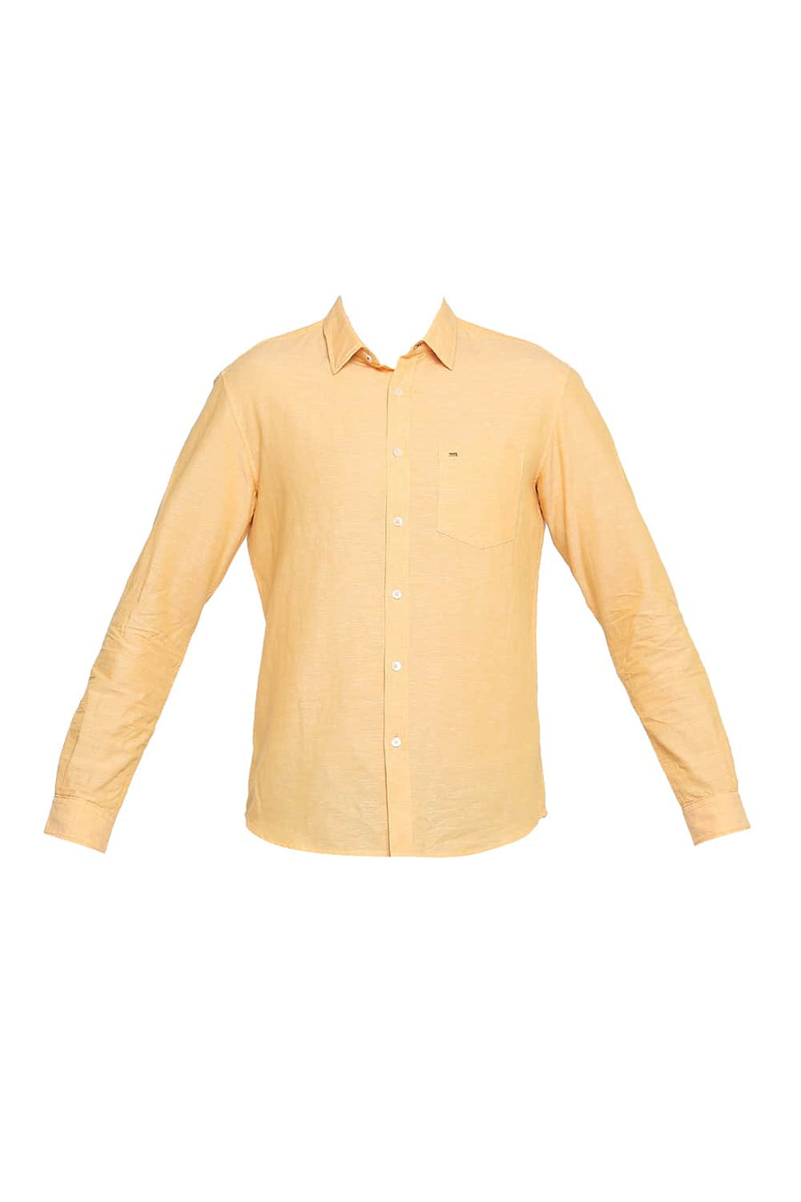 BASICS SLIM FIT DAFFODIL YELLOW COTTON LINEN SHIRT