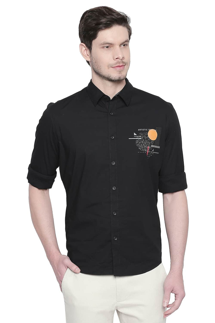 BASICS SLIM FIT MOONLESS NIGHT POPLIN STRETCH SHIRT