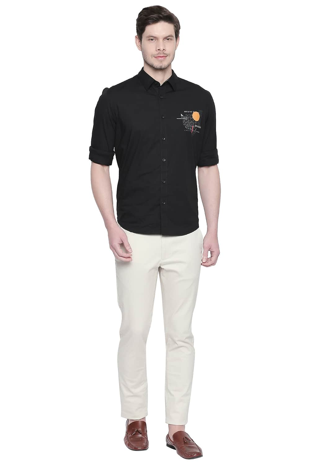 BASICS SLIM FIT POPLIN STRETCH SHIRT