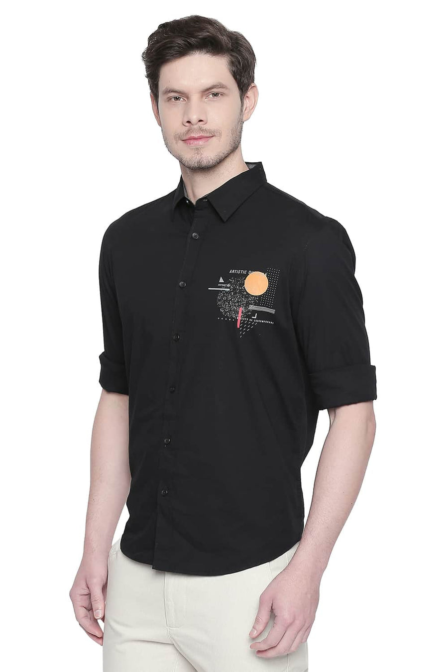 BASICS SLIM FIT MOONLESS NIGHT POPLIN STRETCH SHIRT