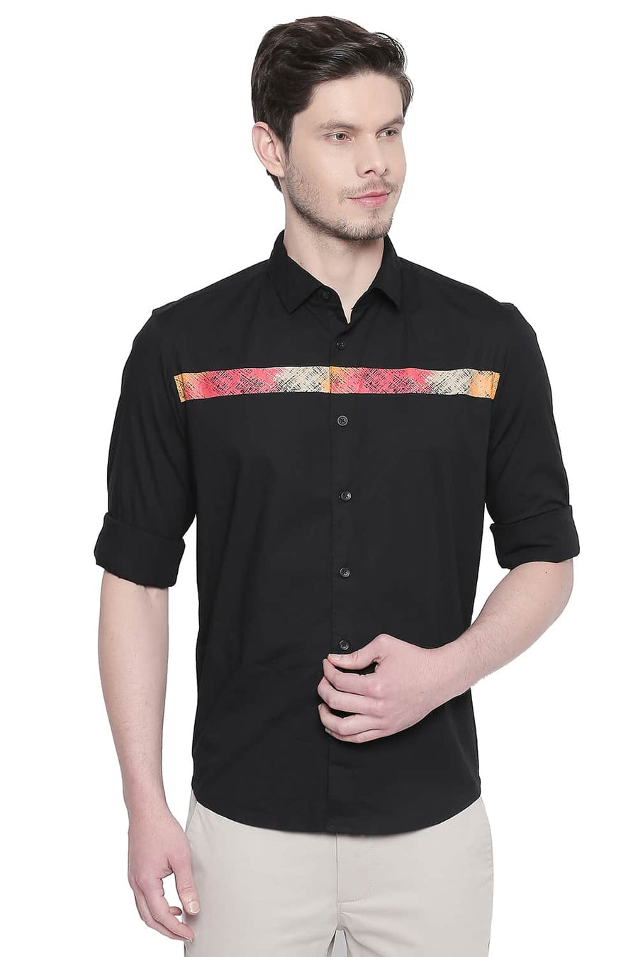 BASICS SLIM FIT ANTHRACITE BLACK POPLIN STRETCH SHIRT