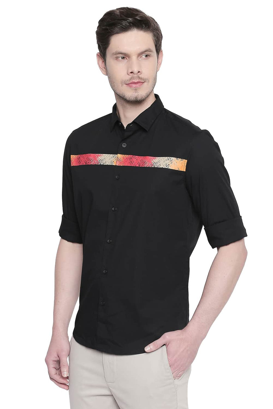 BASICS SLIM FIT ANTHRACITE BLACK POPLIN STRETCH SHIRT