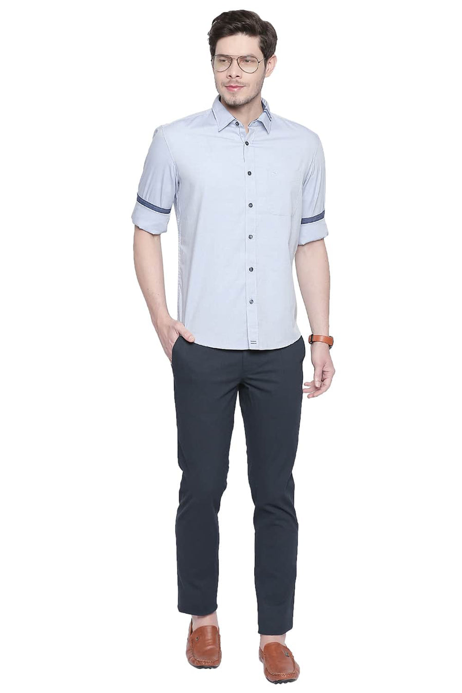 BASICS SLIM FIT CHAMBRAY BLUE OXFORD SHIRT