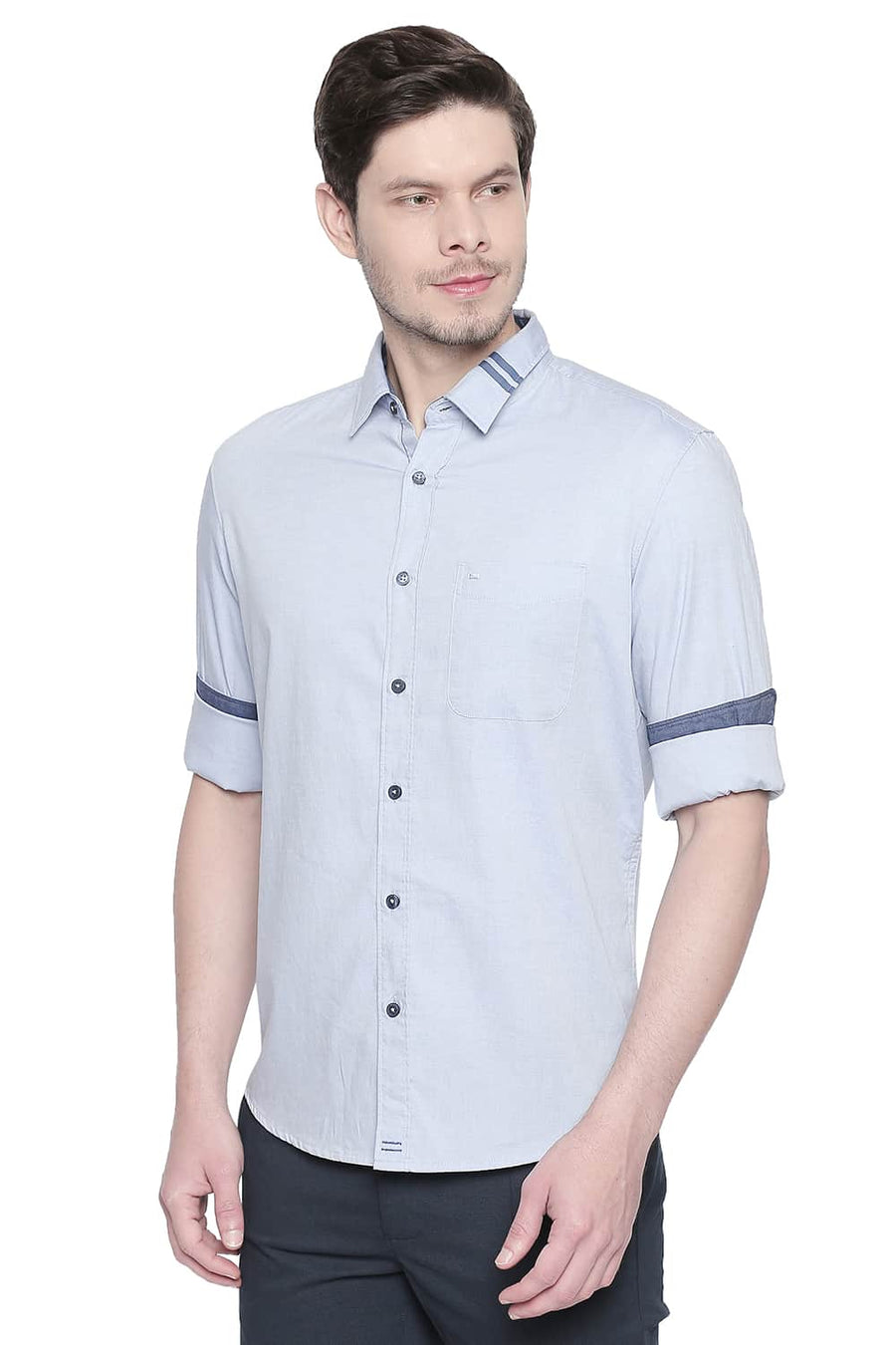 BASICS SLIM FIT CHAMBRAY BLUE OXFORD SHIRT