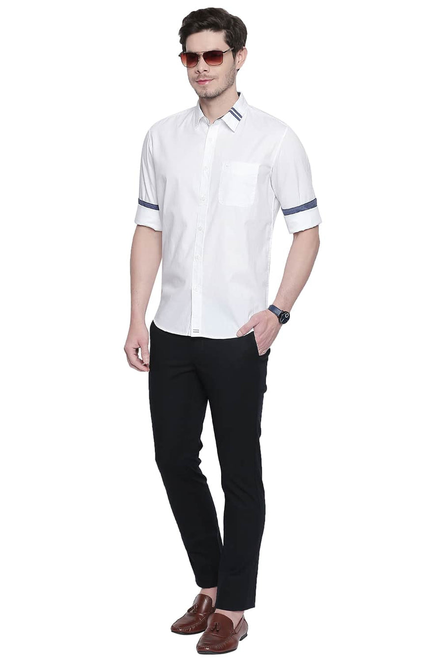 BASICS SLIM FIT BLANC WHITE OXFORD SHIRT