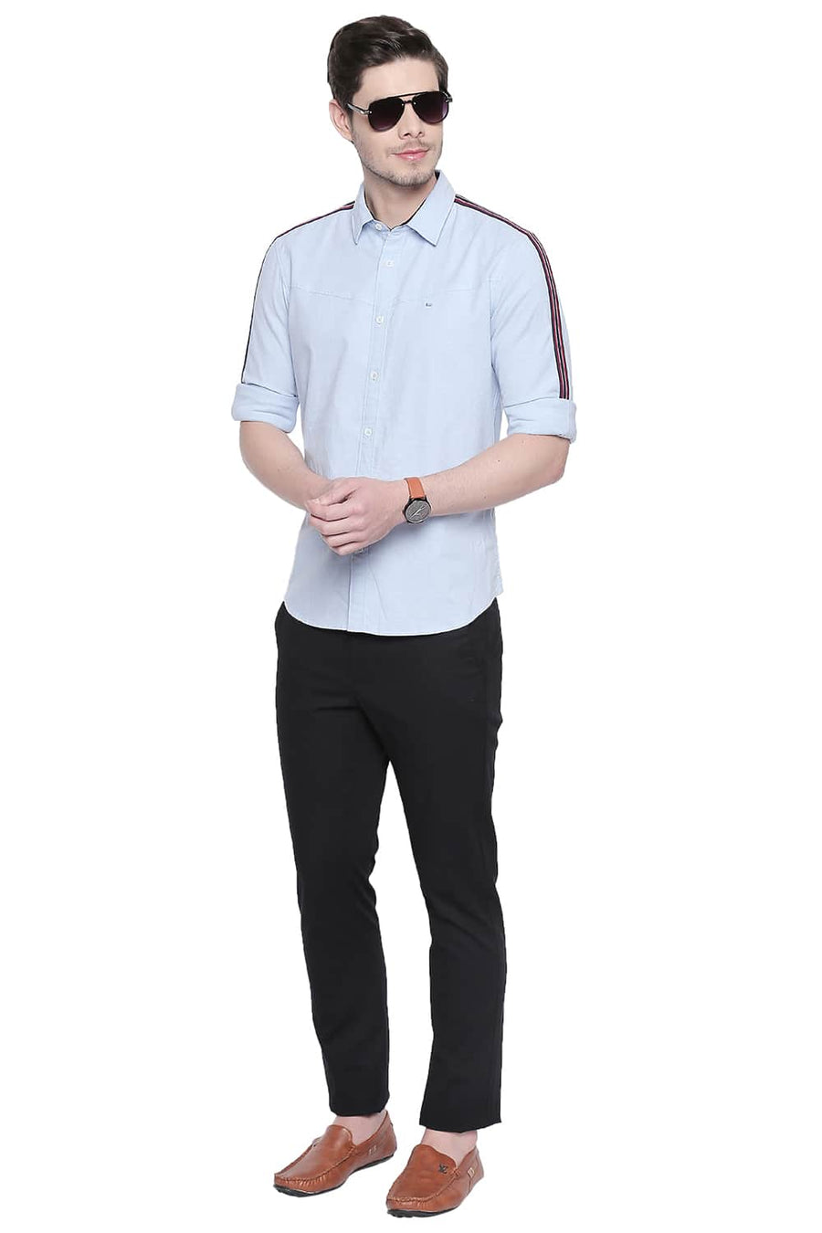 BASICS SLIM FIT POWDER BLUE OXFORD STRETCH SHIRT