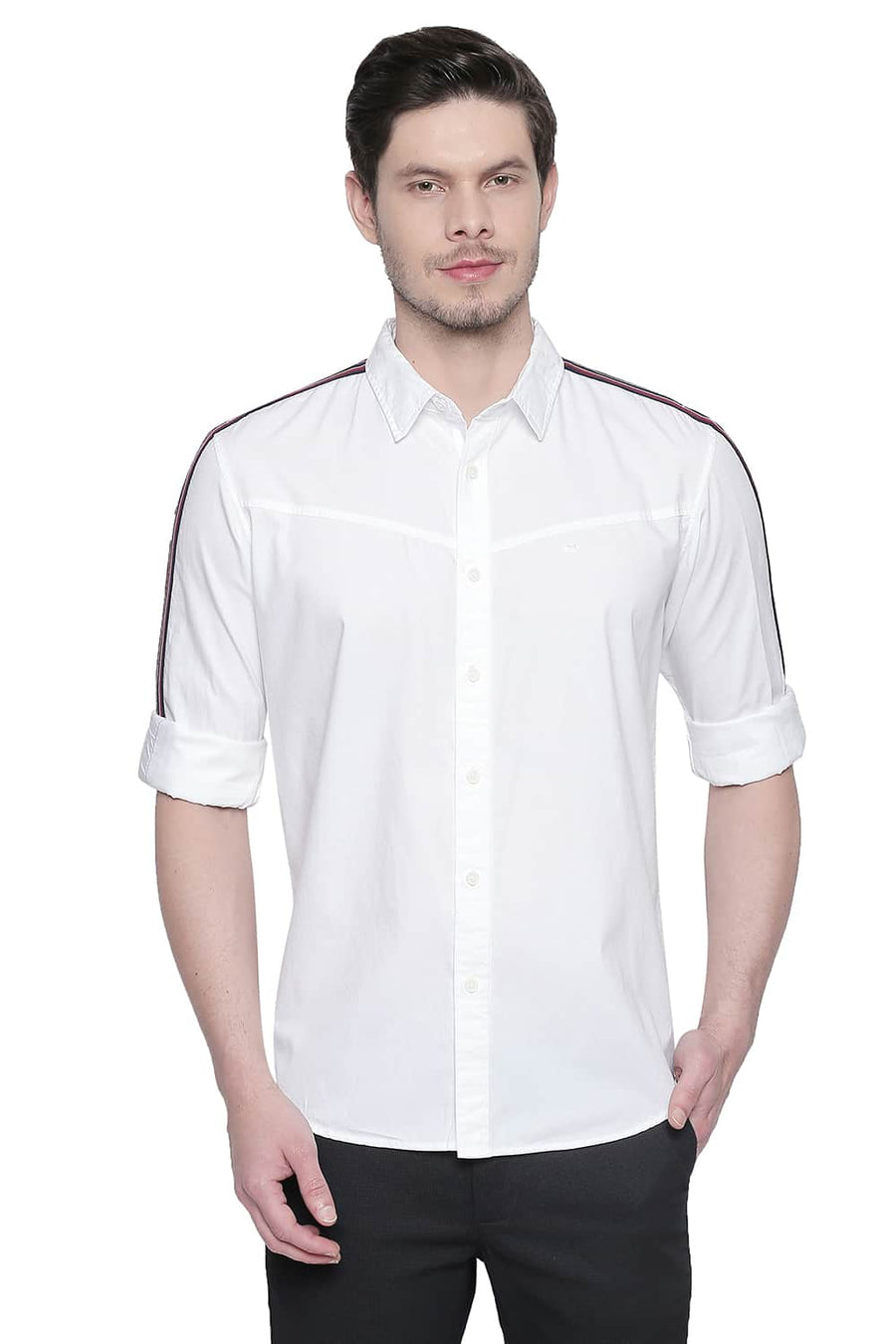 BASICS SLIM FIT SNOW WHITE OXFORD PLAIN SHIRT