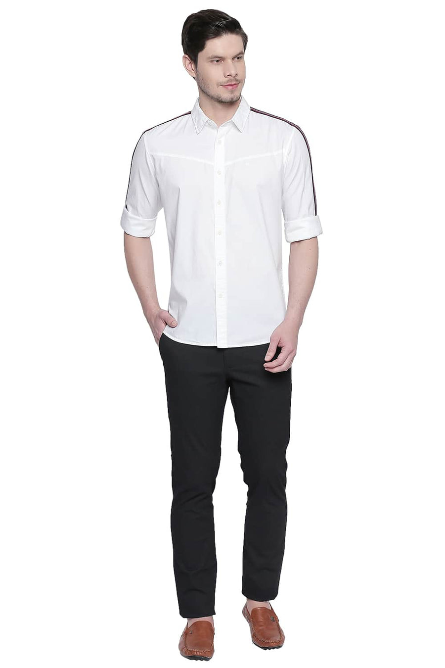 BASICS SLIM FIT SNOW WHITE OXFORD PLAIN SHIRT