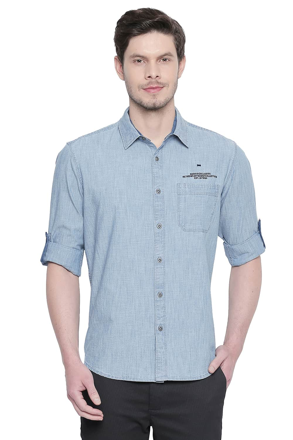 BASICS SLIM FIT BLUE INDIGO SHIRT