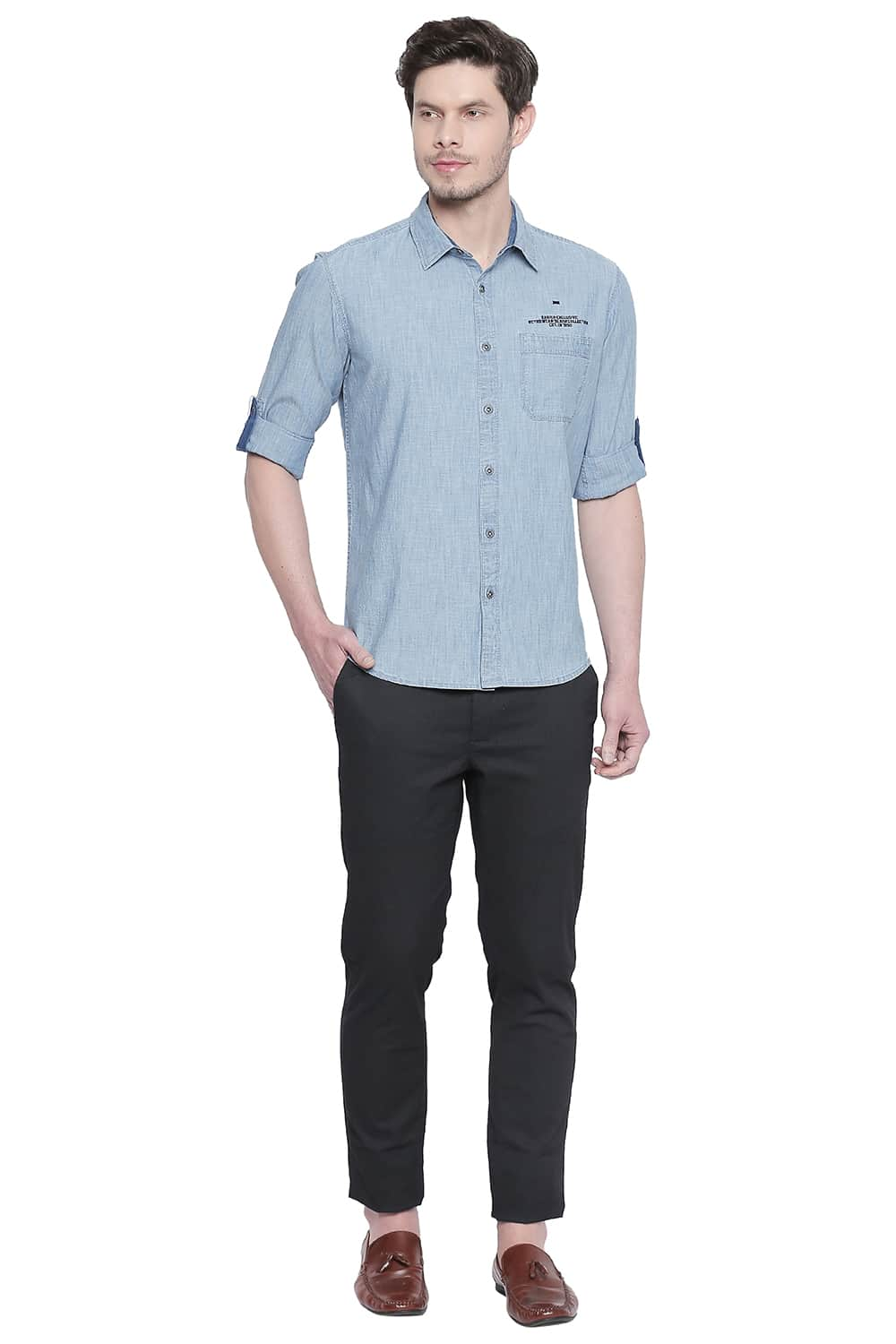 BASICS SLIM FIT BLUE INDIGO SHIRT