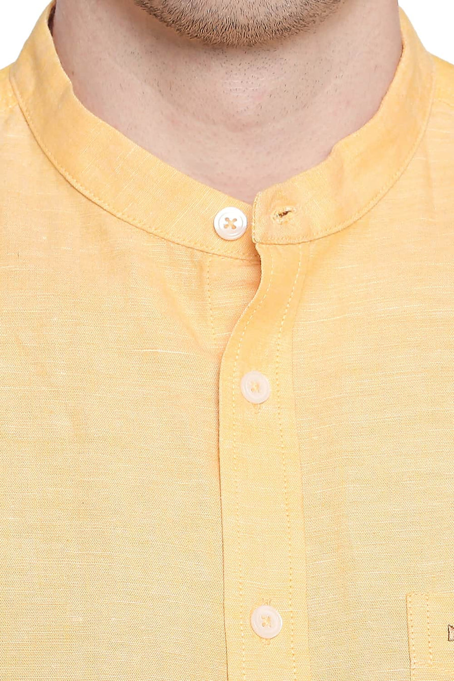 BASICS SLIM FIT DAFFODIL YELLOW COTTON LINEN SHIRT