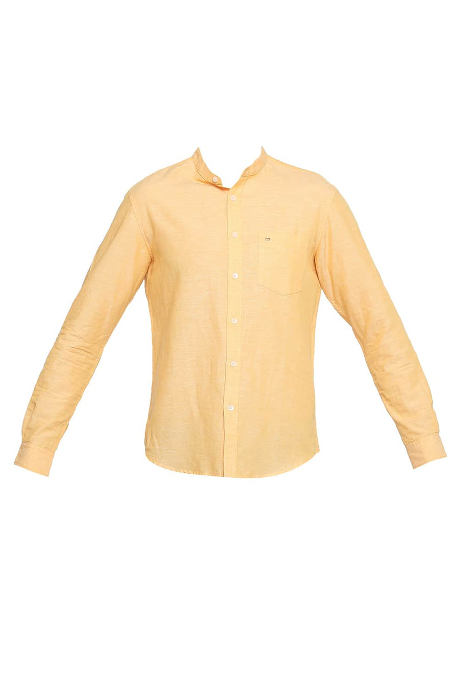 BASICS SLIM FIT DAFFODIL YELLOW COTTON LINEN SHIRT