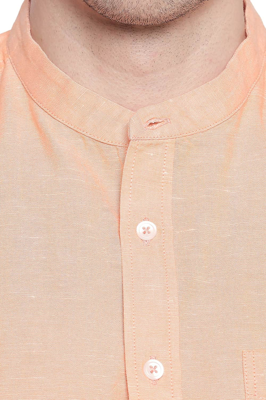 BASICS SLIM FIT TANGERINE ORANGE COTTON LINEN SHIRT
