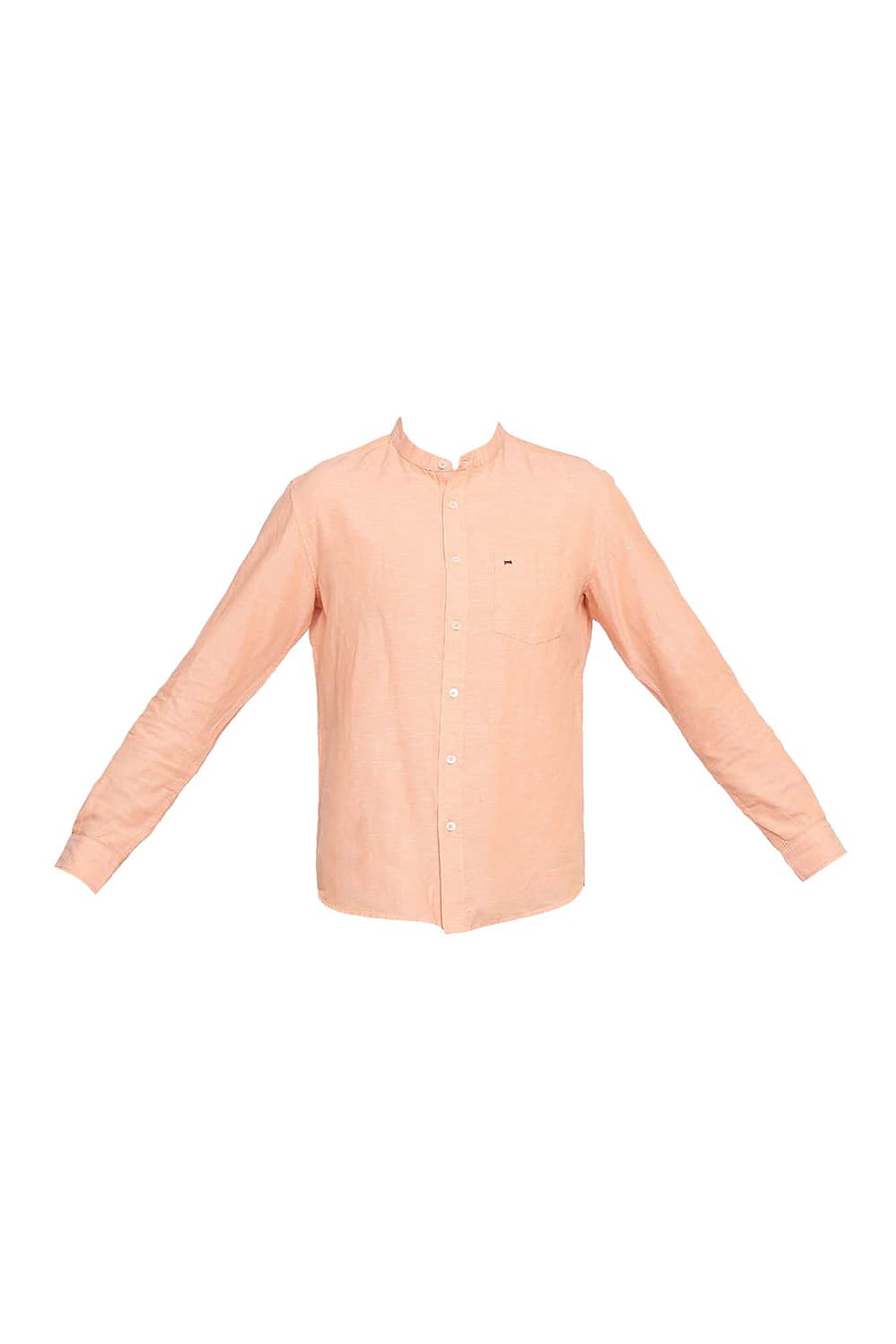 BASICS SLIM FIT TANGERINE ORANGE COTTON LINEN SHIRT