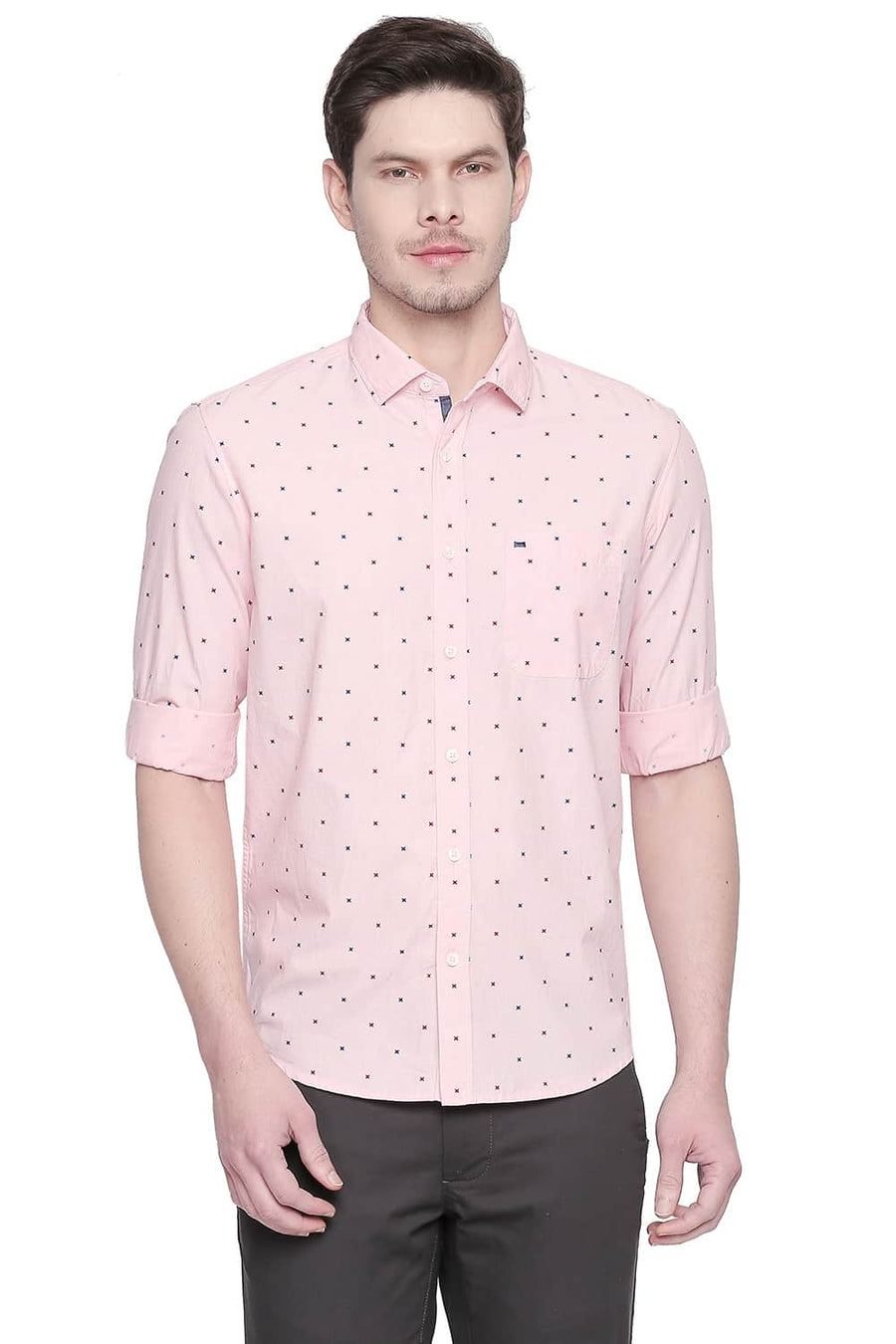 BASICS SLIM FIT SEASHELL PINK PRINTED FIL A FIL SHIRT