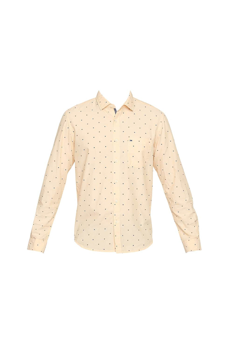 BASICS SLIM FIT GOLDEN YELLOW PRINTED FIL A FIL SHIRT
