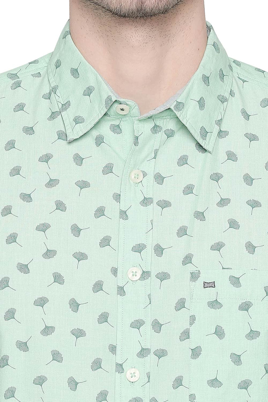BASICS SLIM FIT MEADOW GREEN FIL A FIL PRINTED SHIRT