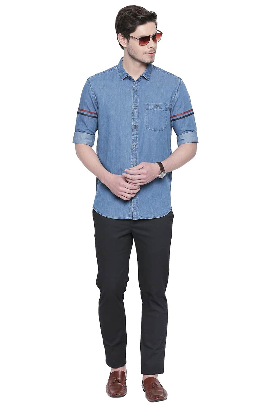 BASICS SLIM FIT CORONET BLUE INDIGO SHIRT