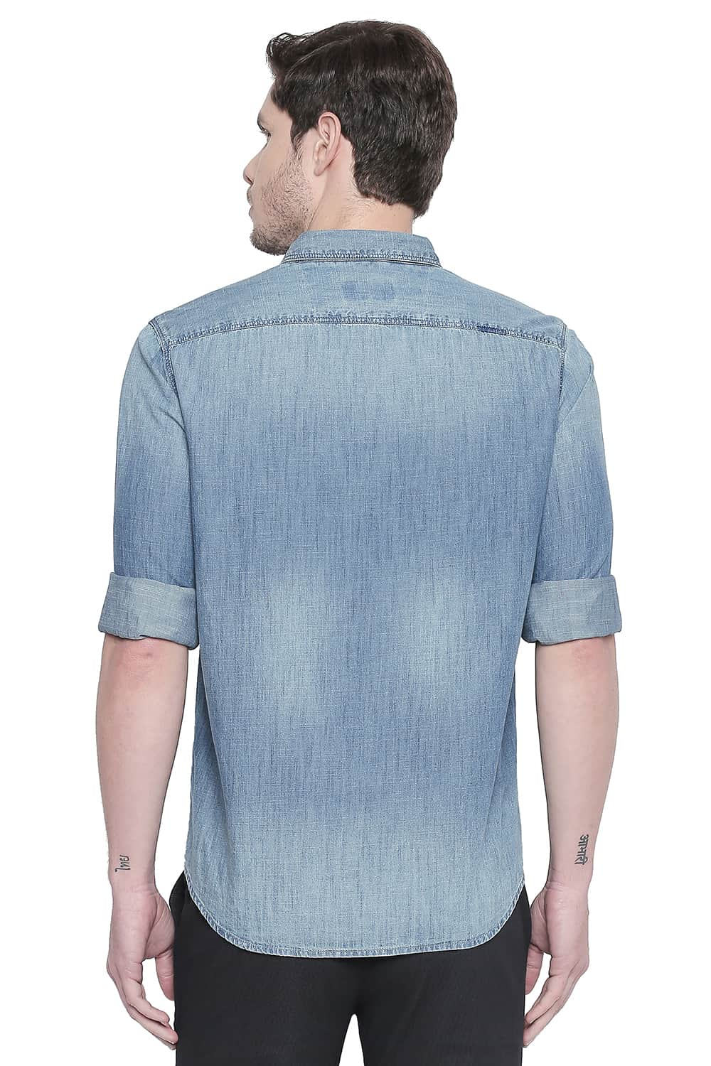 BASICS SLIM FIT INDIGO CHAMBRAY SHIRT