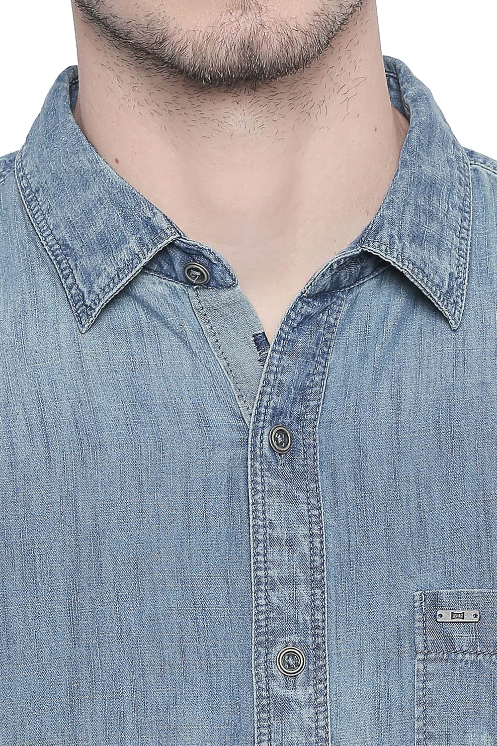 BASICS SLIM FIT INDIGO CHAMBRAY SHIRT