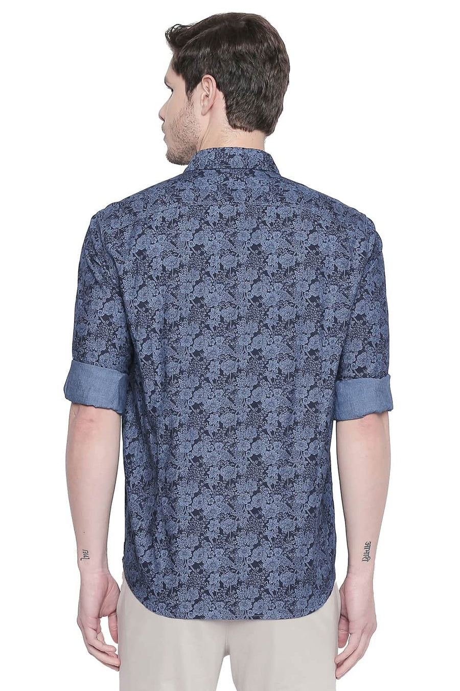BASICS SLIM FIT DARK SAPPHIRE INDIGO PRINTED SHIRT