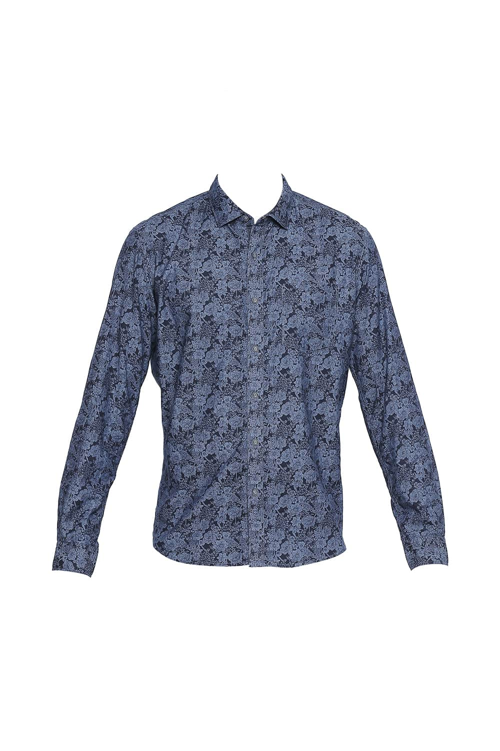 BASICS SLIM FIT INDIGO PRINTED SHIRT