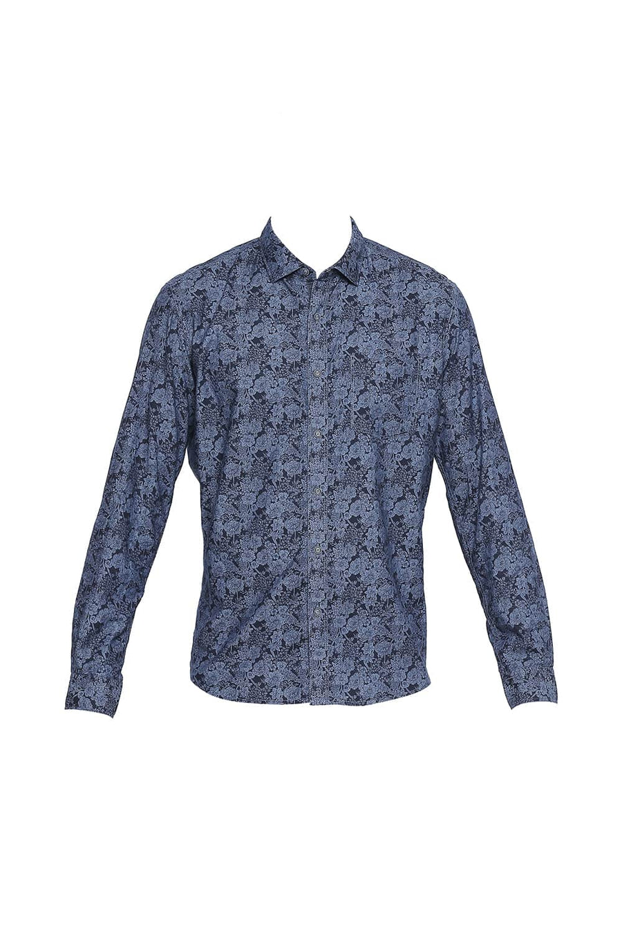 BASICS SLIM FIT DARK SAPPHIRE INDIGO PRINTED SHIRT