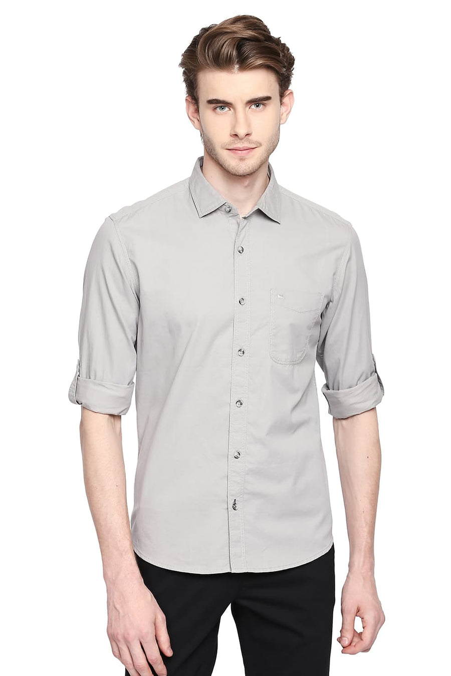 BASICS SLIM FIT FLINT GREY TWILL SHIRT