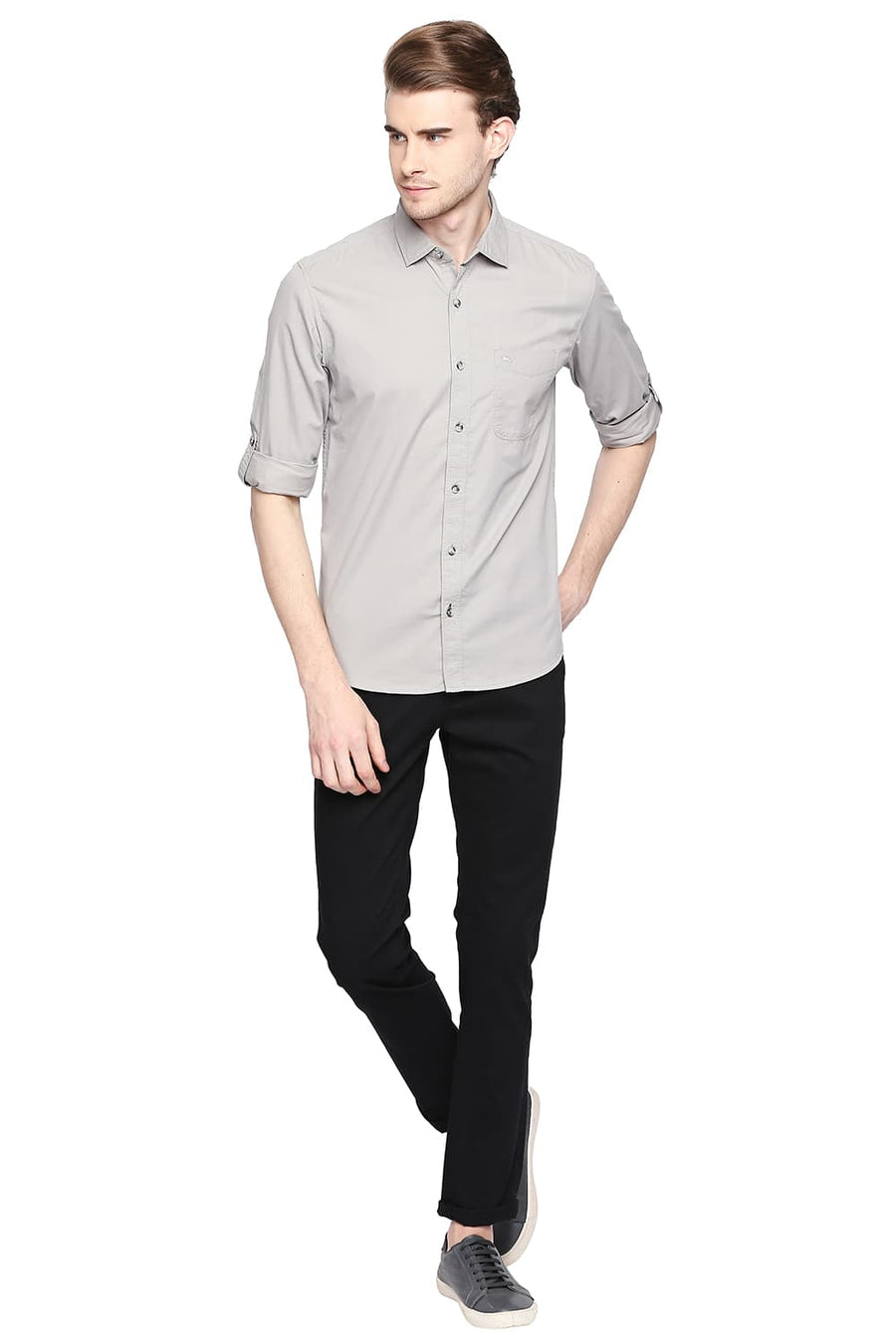 BASICS SLIM FIT FLINT GREY TWILL SHIRT