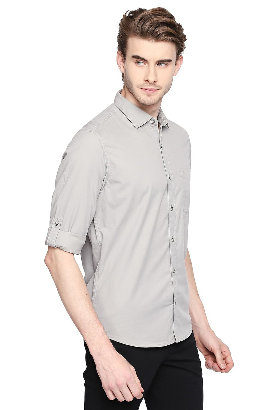 BASICS SLIM FIT FLINT GREY TWILL SHIRT