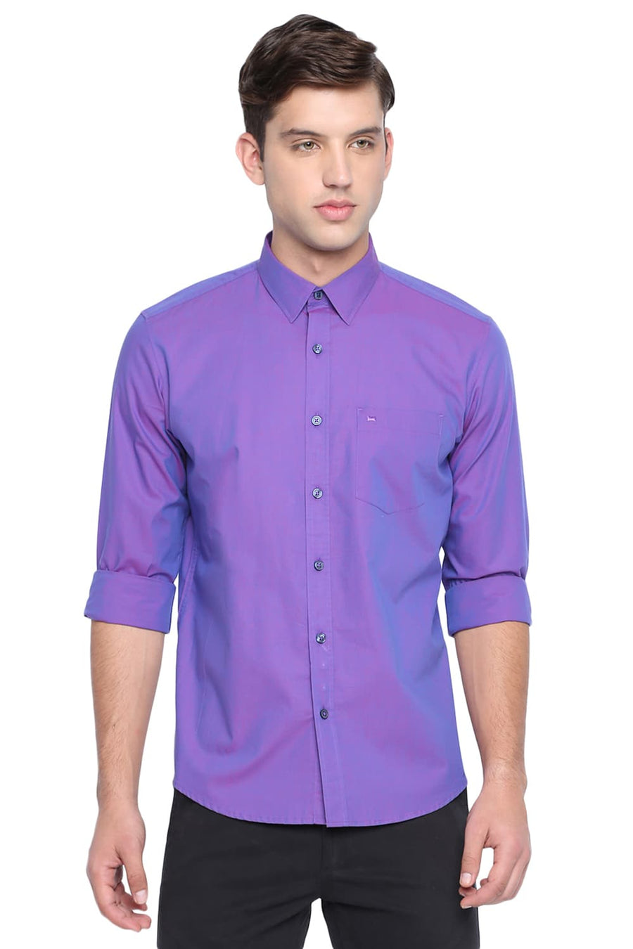 BASICS SLIM FIT IMPERIAL PURPLE CHAMBRAY SHIRT
