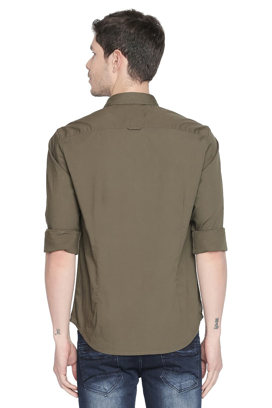 BASICS SLIM FIT RIFLE GREEN STRETCH SHIRT