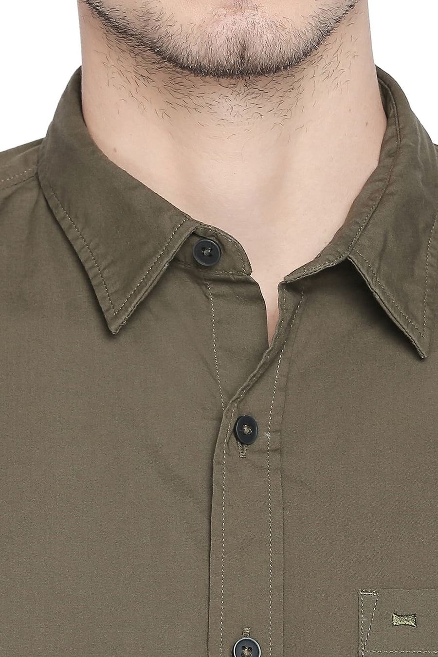 BASICS SLIM FIT RIFLE GREEN STRETCH SHIRT