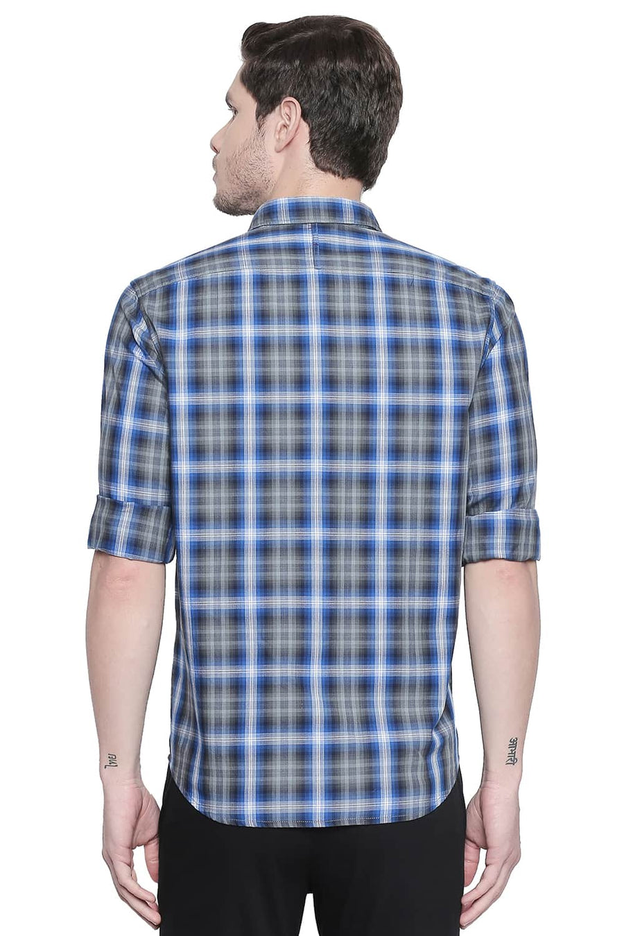 BASICS SLIM FIT IMPERIAL BLUE CHECKS SHIRT