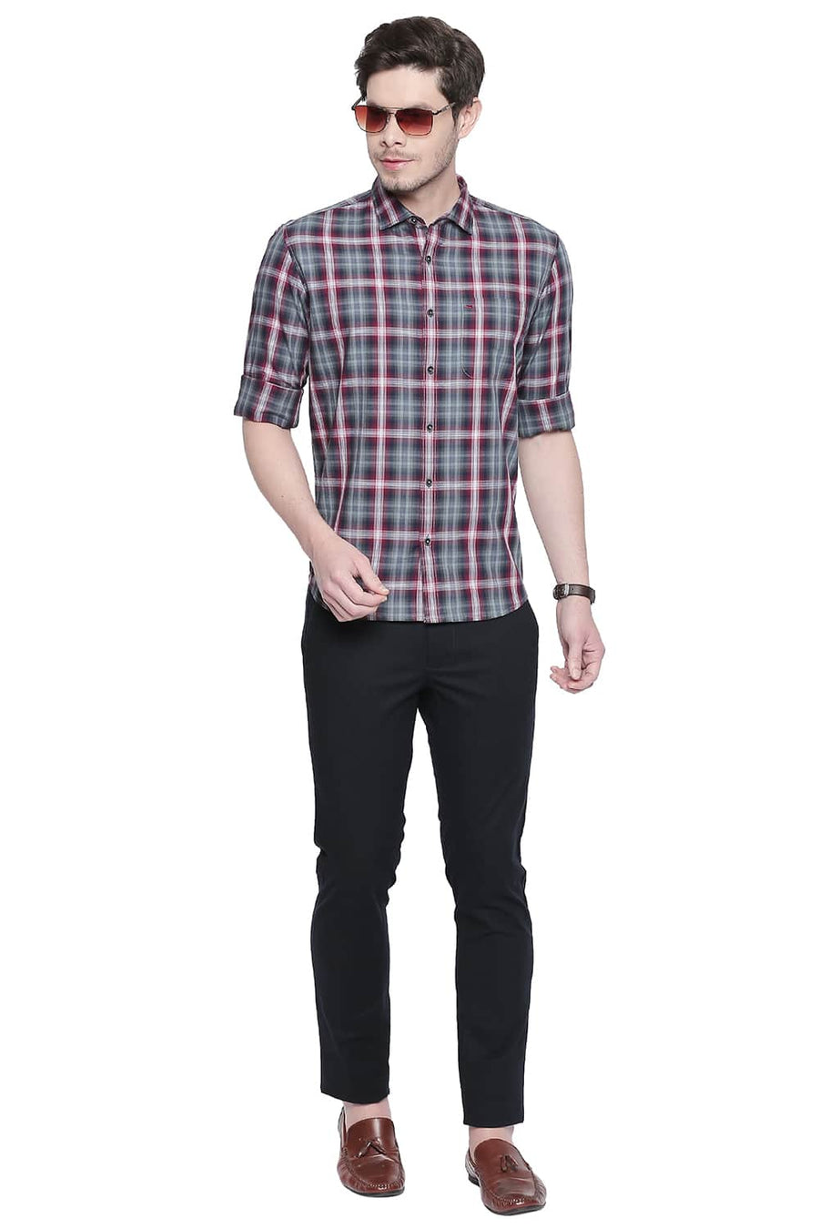 BASICS SLIM FIT SCARLET RED CHECKS SHIRT