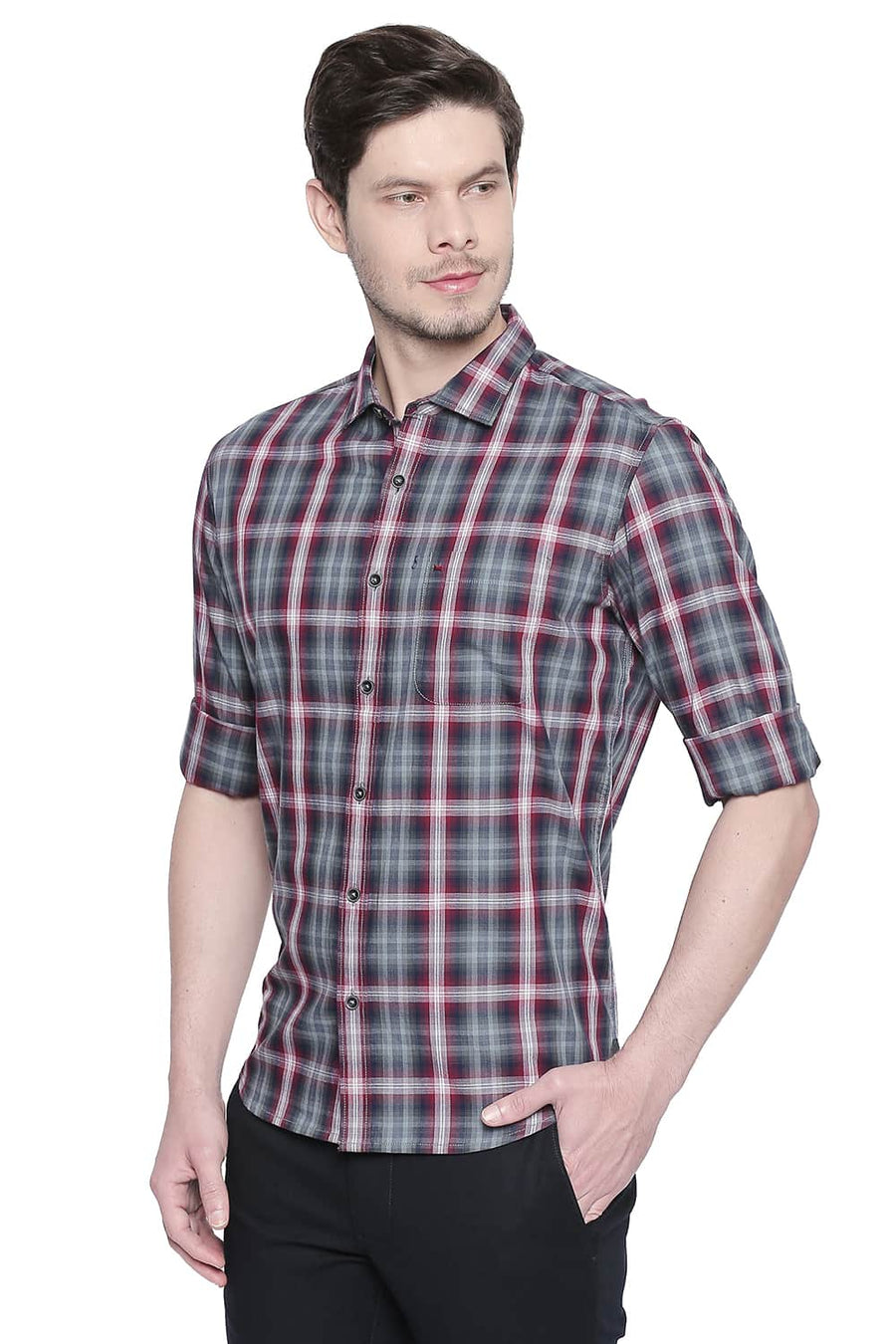 BASICS SLIM FIT SCARLET RED CHECKS SHIRT